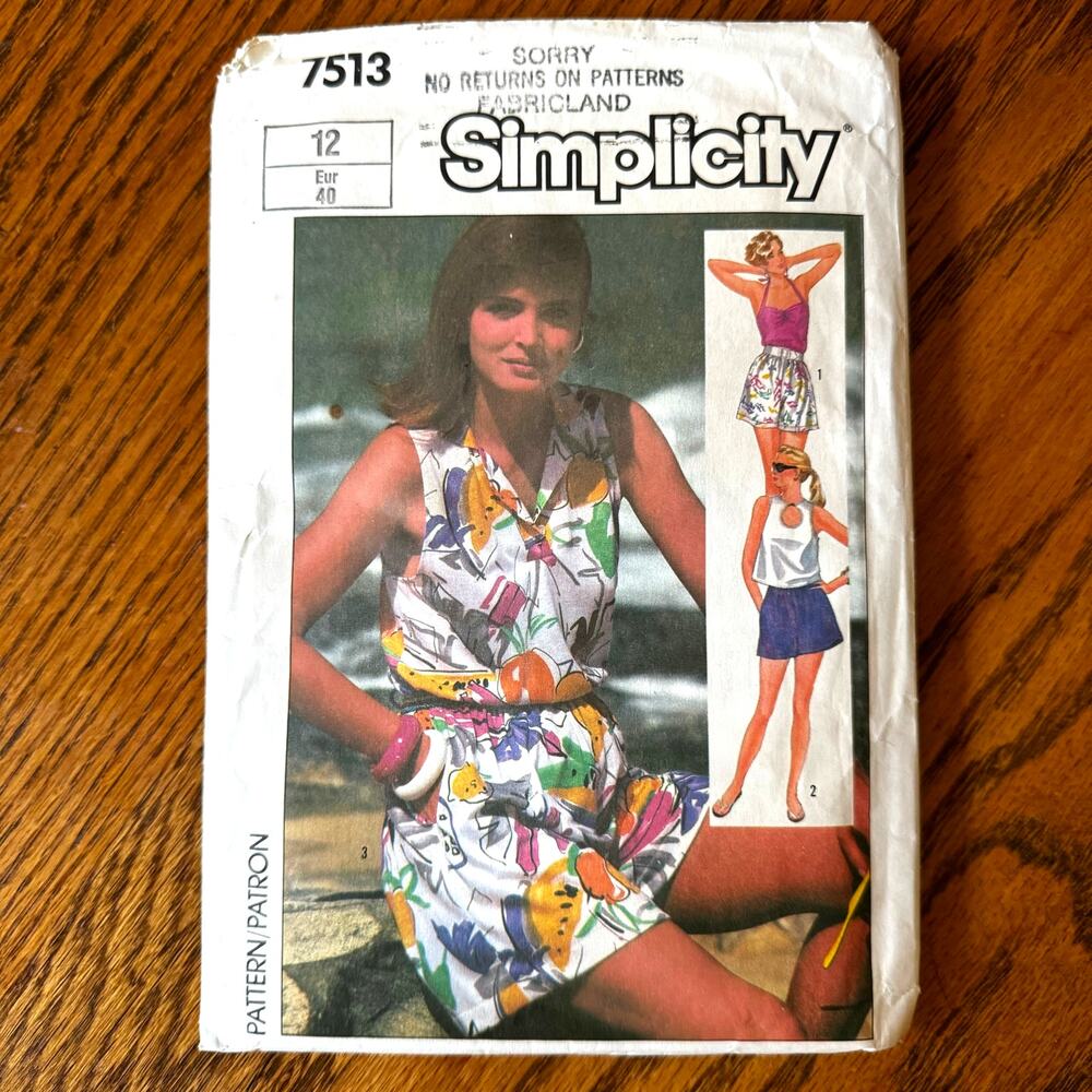 Vintage 1980s Simplicity 7513 Sewing Pattern Sm Matching Set Top Short COMPLETE